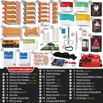 152 PCS Waterproof First Aid Kit, Portable Small Boat Dry Bag Bug Out Bags, Emergency Medical Kit Ideal for Boating, Camping, Fishing, Kayaking, Floating, Red - Image 4