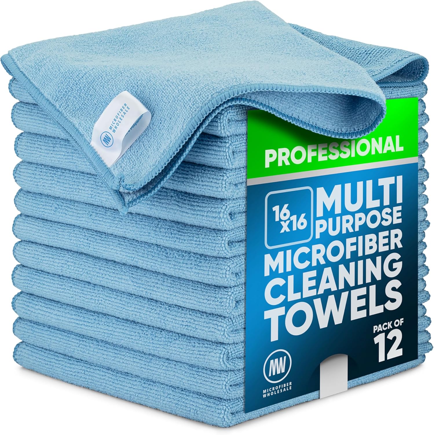 91tus9cqnYL._AC_SL1500_.jpg MW Pro Multi-Surface Microfiber Towel – 12 Pack | Premium Cleaning Cloth | Clean, Buff, Dust, Polish, Absorb | Large 16"x16" (Blue) - Image 1
