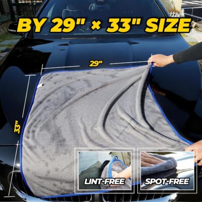 SHSCLY Professional Car Drying Towel – 2-Pack XL Microfiber Towels for Cars, Trucks & SUVs, No Drag, Paint-Safe, Controlled Streak-Free Drying, Lightweight Feel When Wet, Soft & Absorbent, 29" × 33" - Image 2