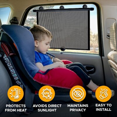 EcoNour Window Shades for Car Baby (2 Pack) | Retractable car Window Shade for Baby for Sun Protection for Kids, Passengers & Pets in The Back Seat | Car Window Covers for Trucks | (20”x22”) - Image 3