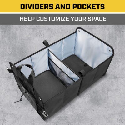 CAT® FlexTrunk Car Trunk Organizer Storage - Collapsible Dual-Compartment Automotive Adjustable Pockets Expandable Sturdy Multipurpose Folding Cargo Store for Auto Backseat, Black (CATO-201) - Image 4