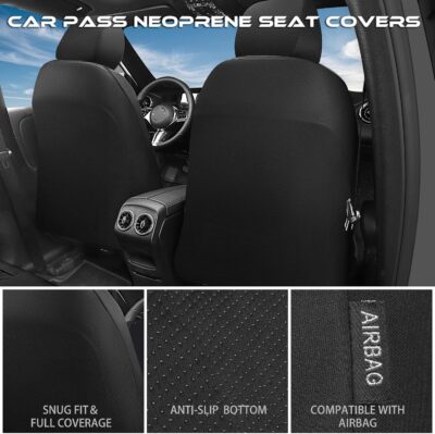 CAR PASS Waterproof Car seat covers Front Seats covers Neoprene Wetsuit, All-Weather Non-Slip Durable, Universal Fit for SUV Sedans Trucks Vans Automotive, Armrest Airbag Compatible, 3D Emboss 2 Black - Image 5