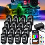 16 Pods Five Sided RGB Rock Lights for Trucks Jeep UTV SUV ATV Golf Cart, Multi Chasing Color App/Remote Control Led Rock Lights with Music Mode, Waterproof Exterior Underglow Kits for Cars