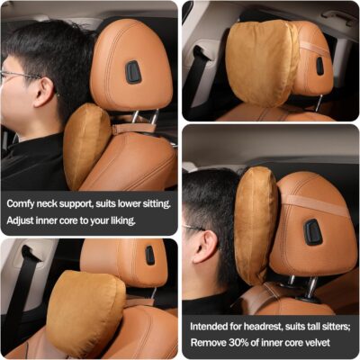 Genuine Leather Car Neck Pillow for headrest,Support Drive Seats Head Cushion,Real Cow Leather,11.8x7.5”,Plant-Based Polyester,Thickness & Height Adjustable,Inner Liner fillable(Wine,1p) - Image 5